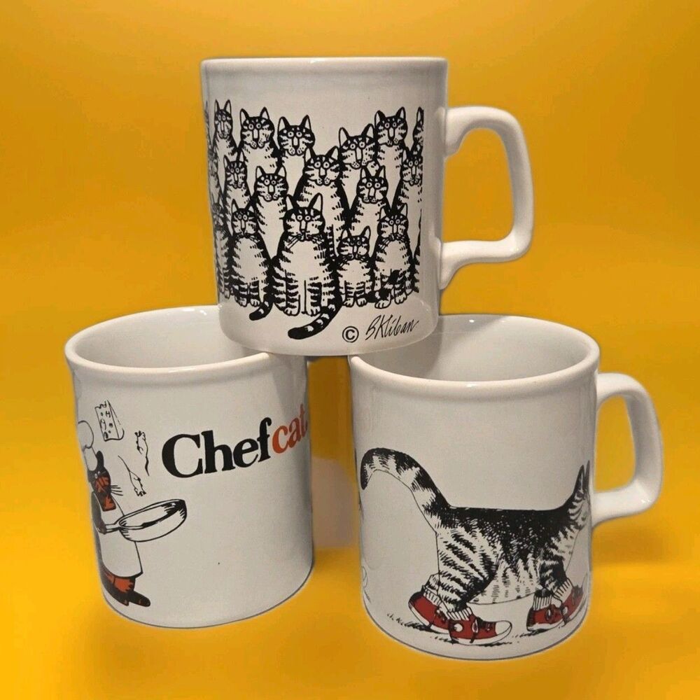 VTG Lot x3 1979 Mugs Cat Kliban Red Converse ChefCat Kiln Craft England